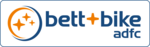 Logo von bett+bike mit orange-blauen Symbolen und Schrift