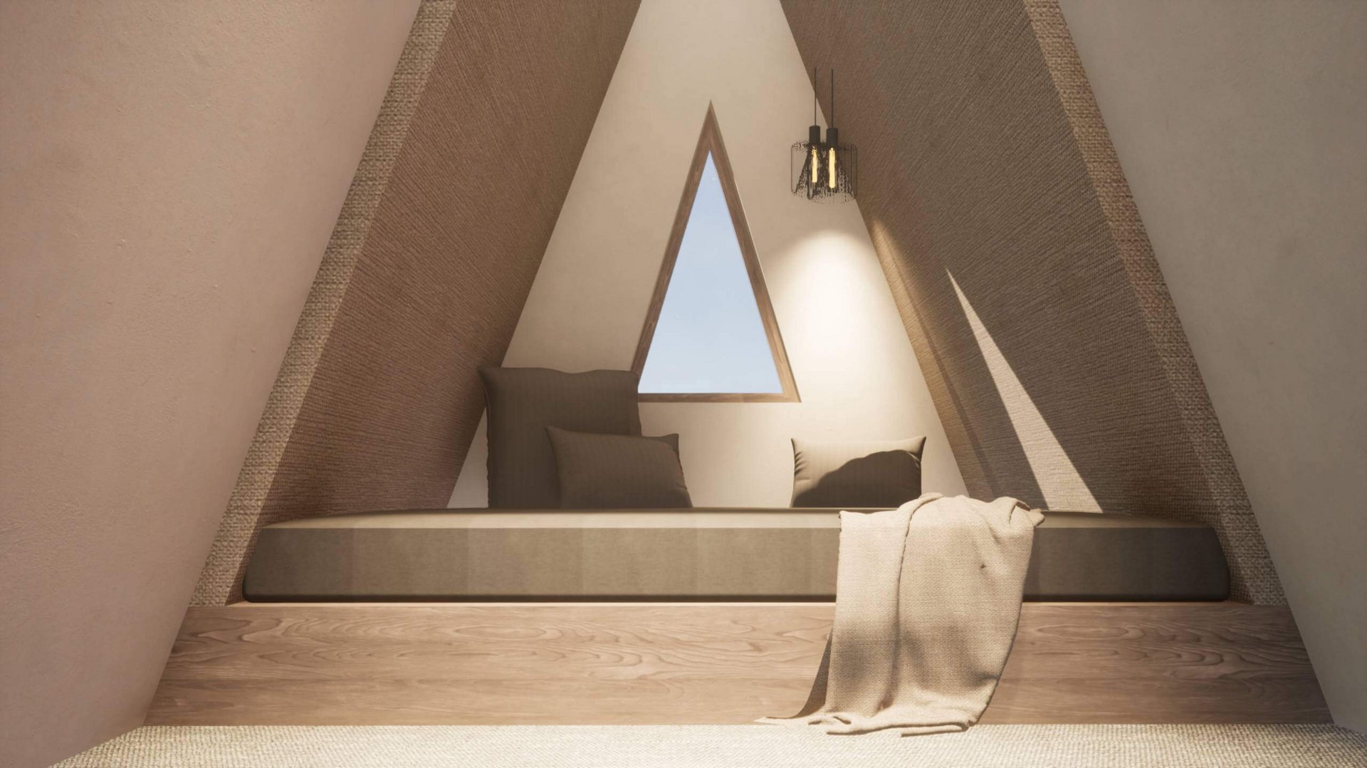 Hiking in North Rhine-Westphalia at any time of year Cozy triangular window room with bed, pillows, and blanket